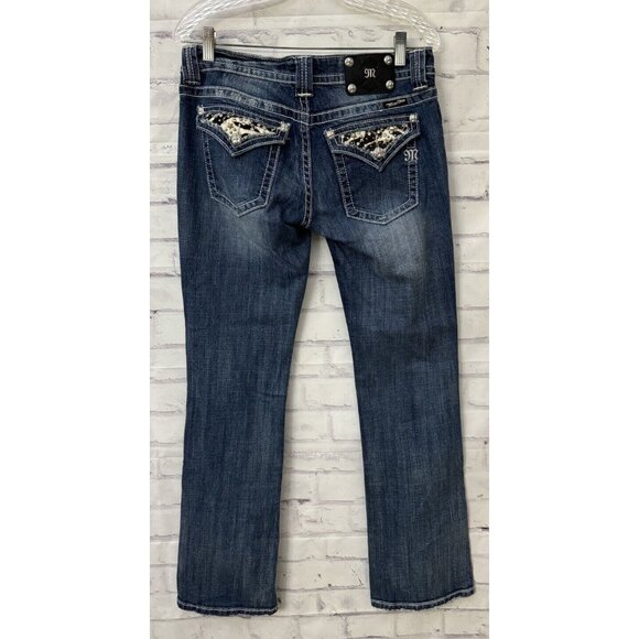 MISS ME Boot Cut Jeans Thick Stitch Western Bling Size 30x34 Zebra Print Stars - Picture 2 of 11